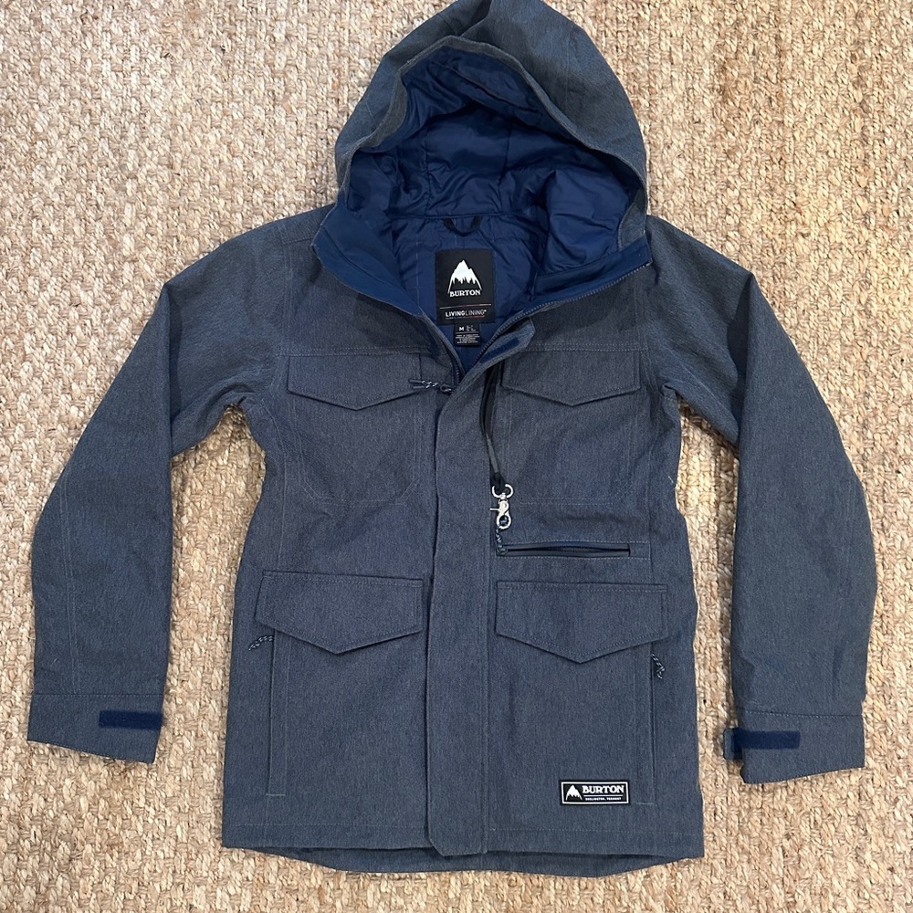 Burton charcoal blue Hooded snowboard jacket.